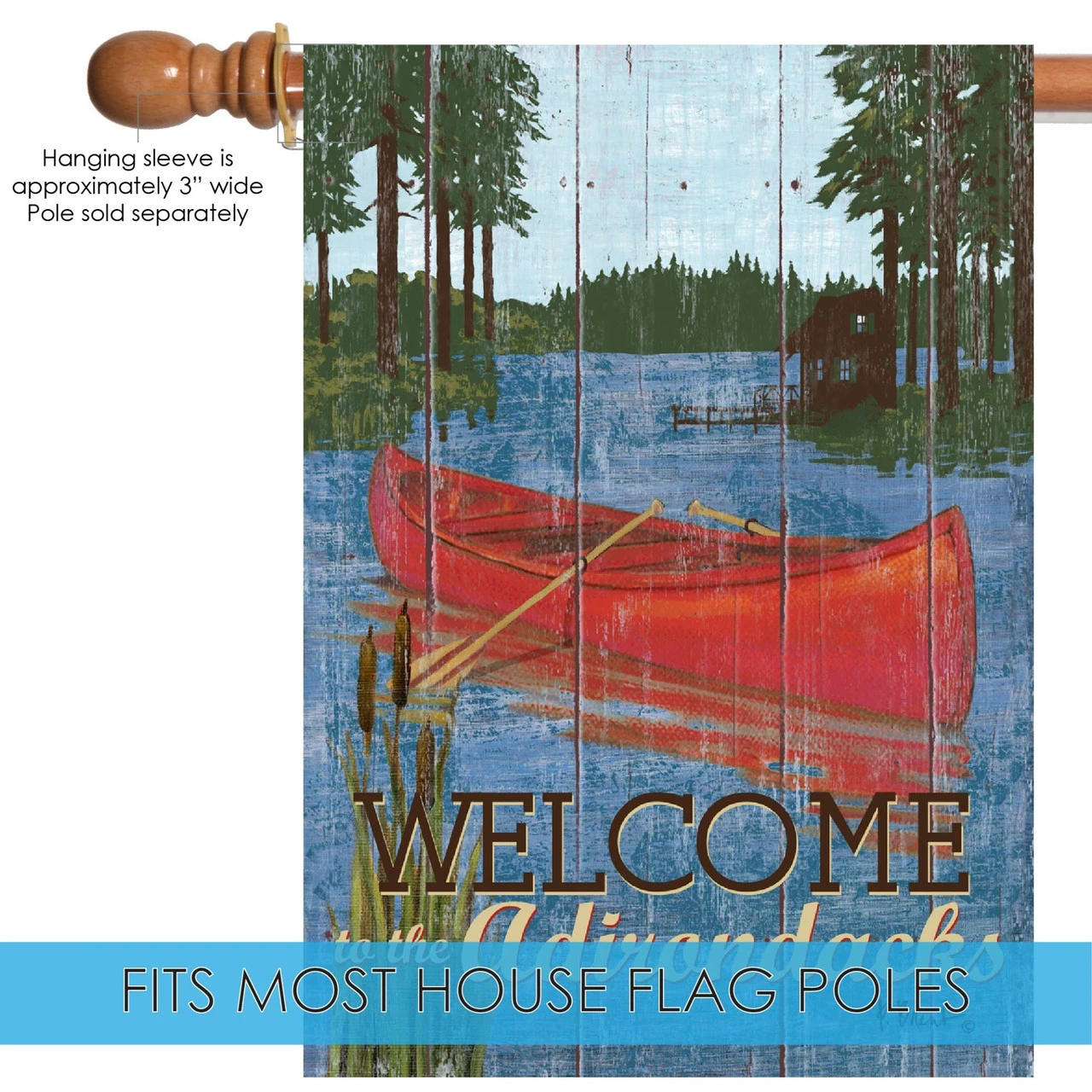 Red And Blue Rustic Lake Adirondack Outdoor House Flag 40" X 28" 4 Red And Blue Rustic Lake Adirondack Outdoor House Flag 40" X 28" - Image 4