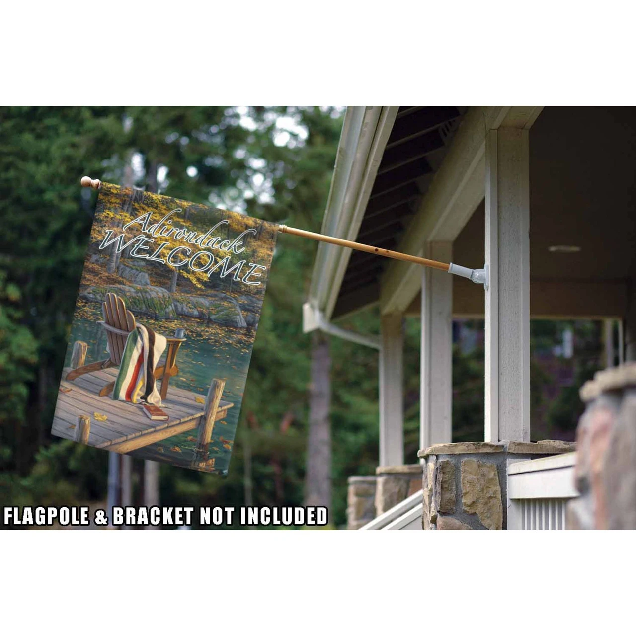 Brown And Green Adirondack At The Pond Outdoor House Flag 40" X 28" 2 Brown And Green Adirondack At The Pond Outdoor House Flag 40" X 28" - Image 2