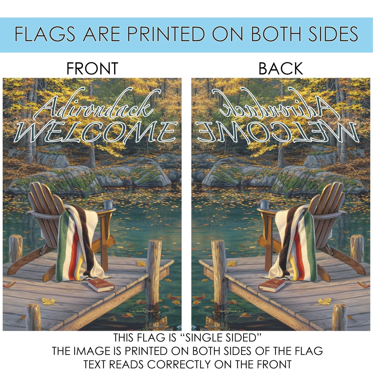 Brown And Green Adirondack At The Pond Outdoor House Flag 40" X 28" 4 Brown And Green Adirondack At The Pond Outdoor House Flag 40" X 28" - Image 4