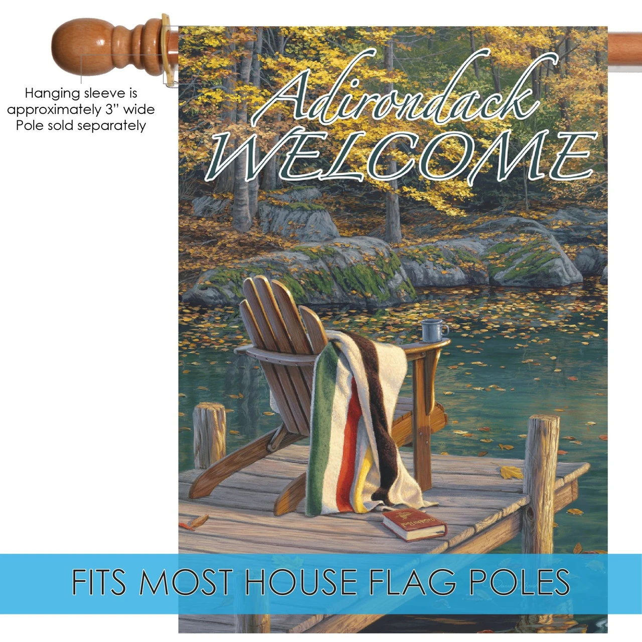 Brown And Green Adirondack At The Pond Outdoor House Flag 40" X 28" 5 Brown And Green Adirondack At The Pond Outdoor House Flag 40" X 28" - Image 5