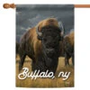 Brown And Black Roaming Buffalo Welcome Outdoor House Flag 40" X 28"
