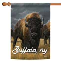 Brown And Black Roaming Buffalo Welcome Outdoor House Flag 40" X 28"