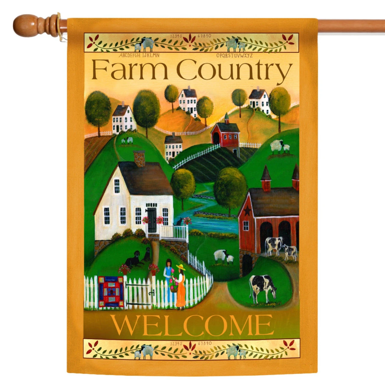 Green And Orange Country Neighbors Outdoor House Flag 40" X 28" 1 Green And Orange Country Neighbors Outdoor House Flag 40" X 28"
