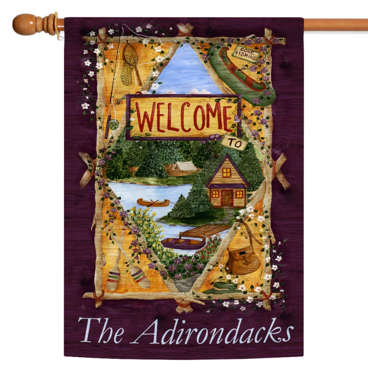 Purple And Green Lakeside Welcome Outdoor House Flag 40" X 28" 1 Purple And Green Lakeside Welcome Outdoor House Flag 40" X 28"