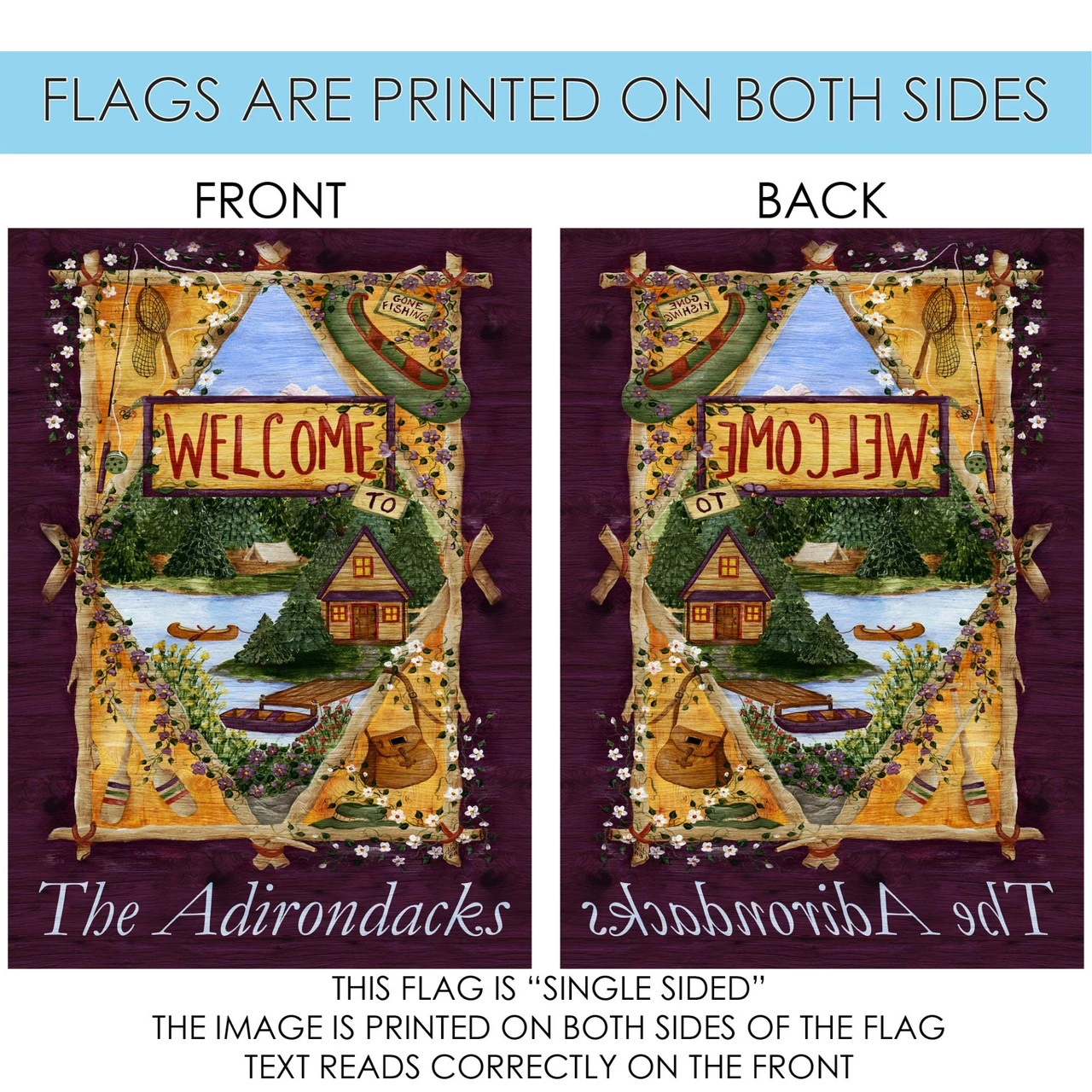 Purple And Green Lakeside Welcome Outdoor House Flag 40" X 28" 4 Purple And Green Lakeside Welcome Outdoor House Flag 40" X 28" - Image 4