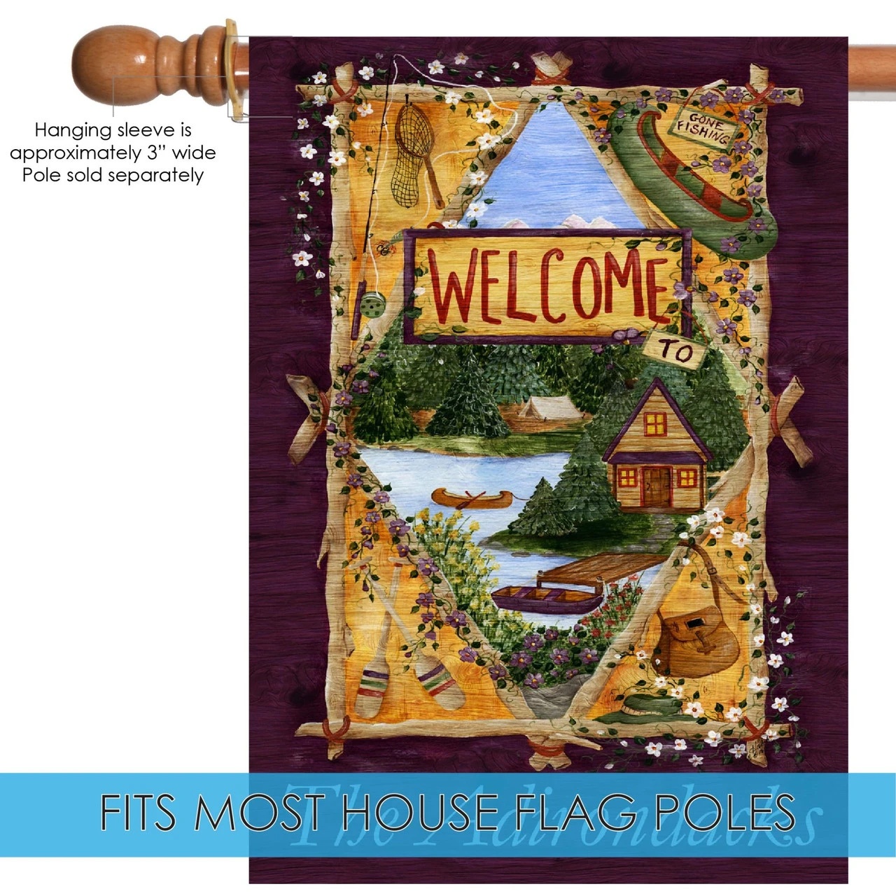 Purple And Green Lakeside Welcome Outdoor House Flag 40" X 28" 5 Purple And Green Lakeside Welcome Outdoor House Flag 40" X 28" - Image 5
