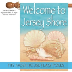 Blue And Beige Conch Shells Jersey Shore Outdoor House Flag 40" X 28" -PatioVibe Shop dtol 1010983 5 05168.1684196469