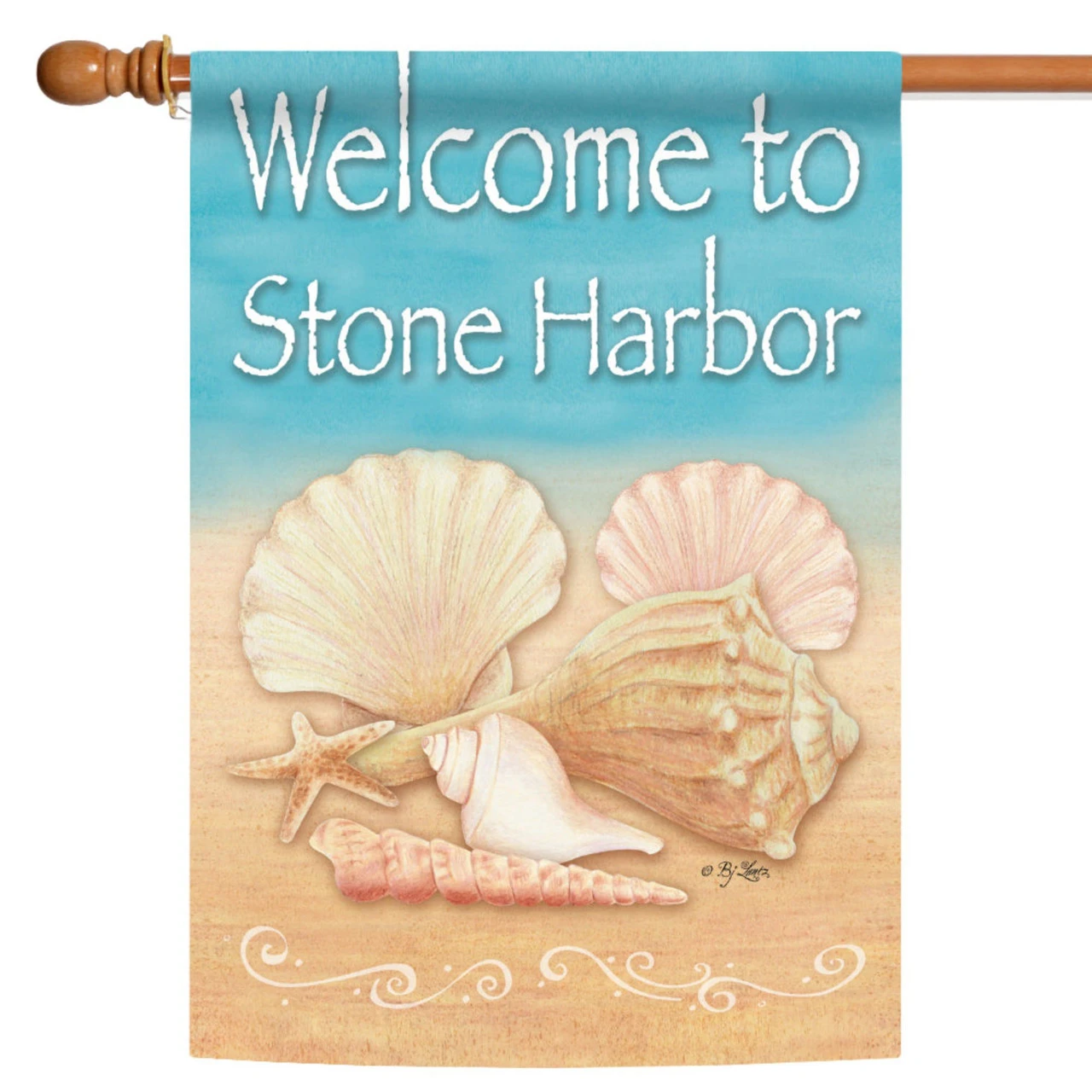 Blue And Beige Conch Shells Stone Harbor Outdoor House Flag 40" X 28" 1 Blue And Beige Conch Shells Stone Harbor Outdoor House Flag 40" X 28"