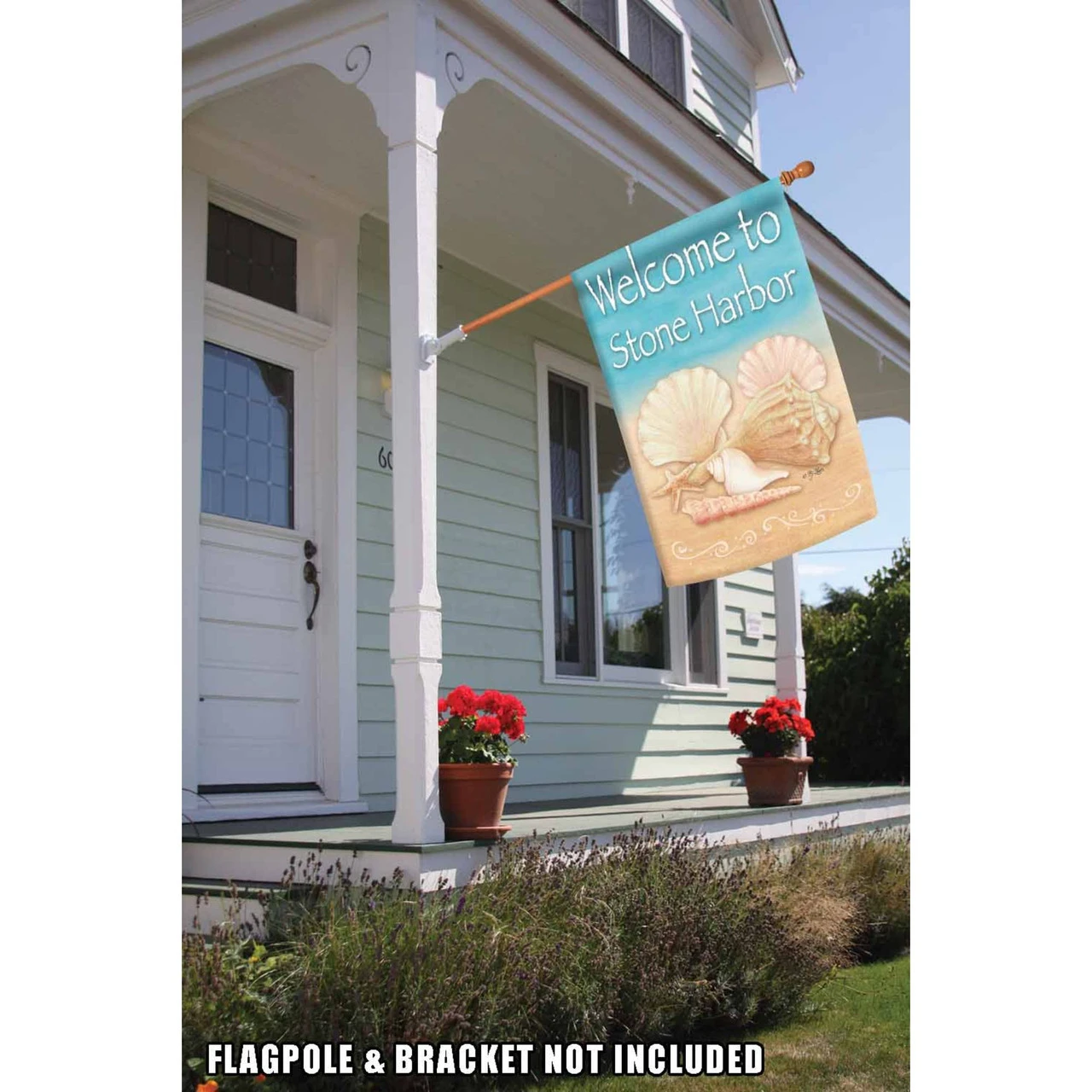 Blue And Beige Conch Shells Stone Harbor Outdoor House Flag 40" X 28" 2 Blue And Beige Conch Shells Stone Harbor Outdoor House Flag 40" X 28" - Image 2