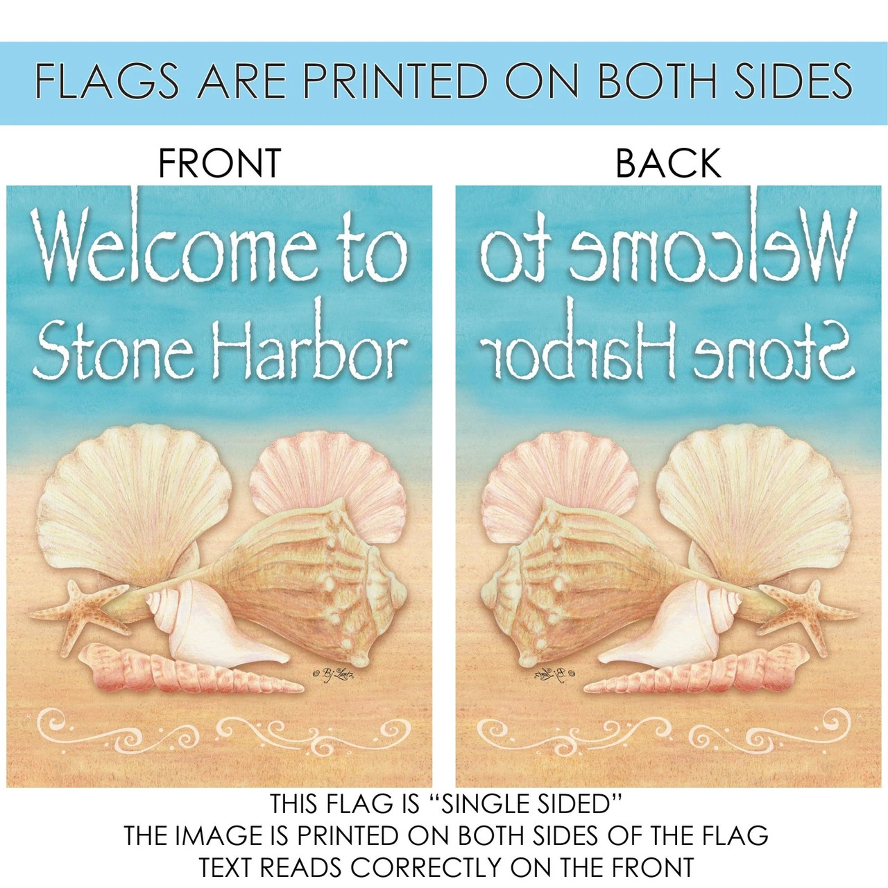 Blue And Beige Conch Shells Stone Harbor Outdoor House Flag 40" X 28" 4 Blue And Beige Conch Shells Stone Harbor Outdoor House Flag 40" X 28" - Image 4