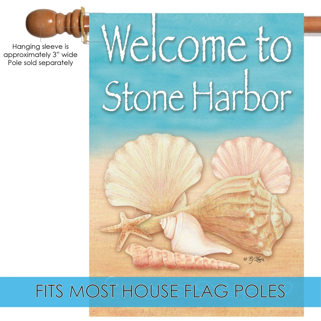 Blue And Beige Conch Shells Stone Harbor Outdoor House Flag 40" X 28" 5 Blue And Beige Conch Shells Stone Harbor Outdoor House Flag 40" X 28" - Image 5