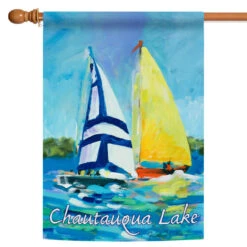 Blue And Yellow Regatta "Chautauqua Lake" Outdoor House Flag 40" X 28"