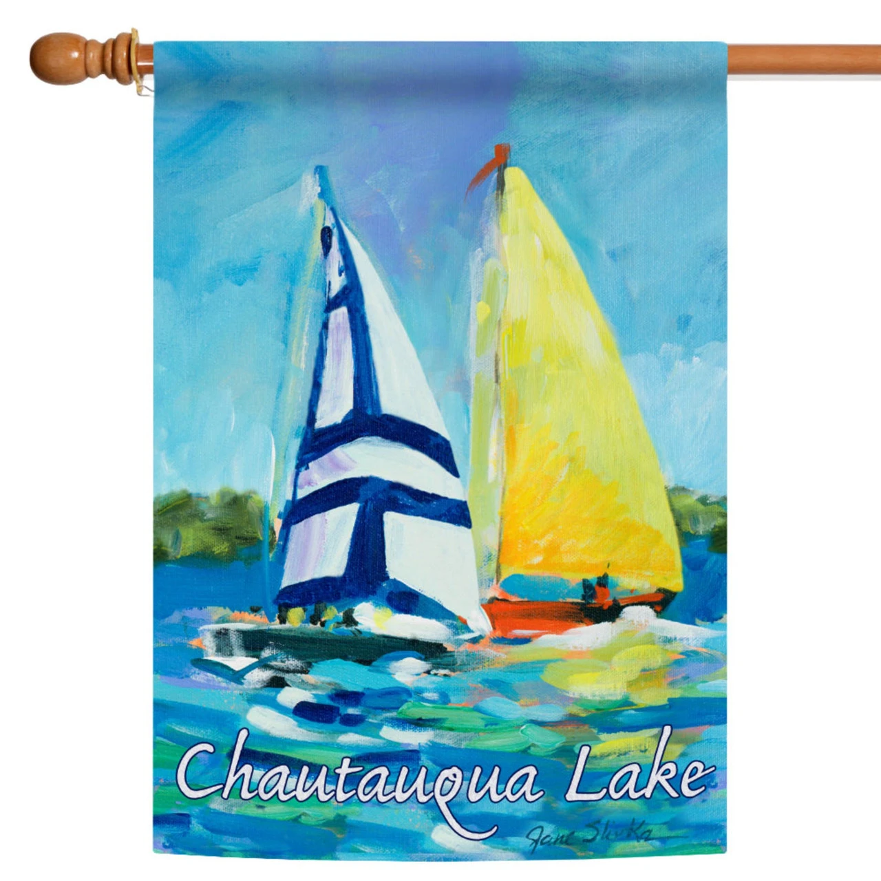 Blue And Yellow Regatta "Chautauqua Lake" Outdoor House Flag 40" X 28" 1 Blue And Yellow Regatta "Chautauqua Lake" Outdoor House Flag 40" X 28"