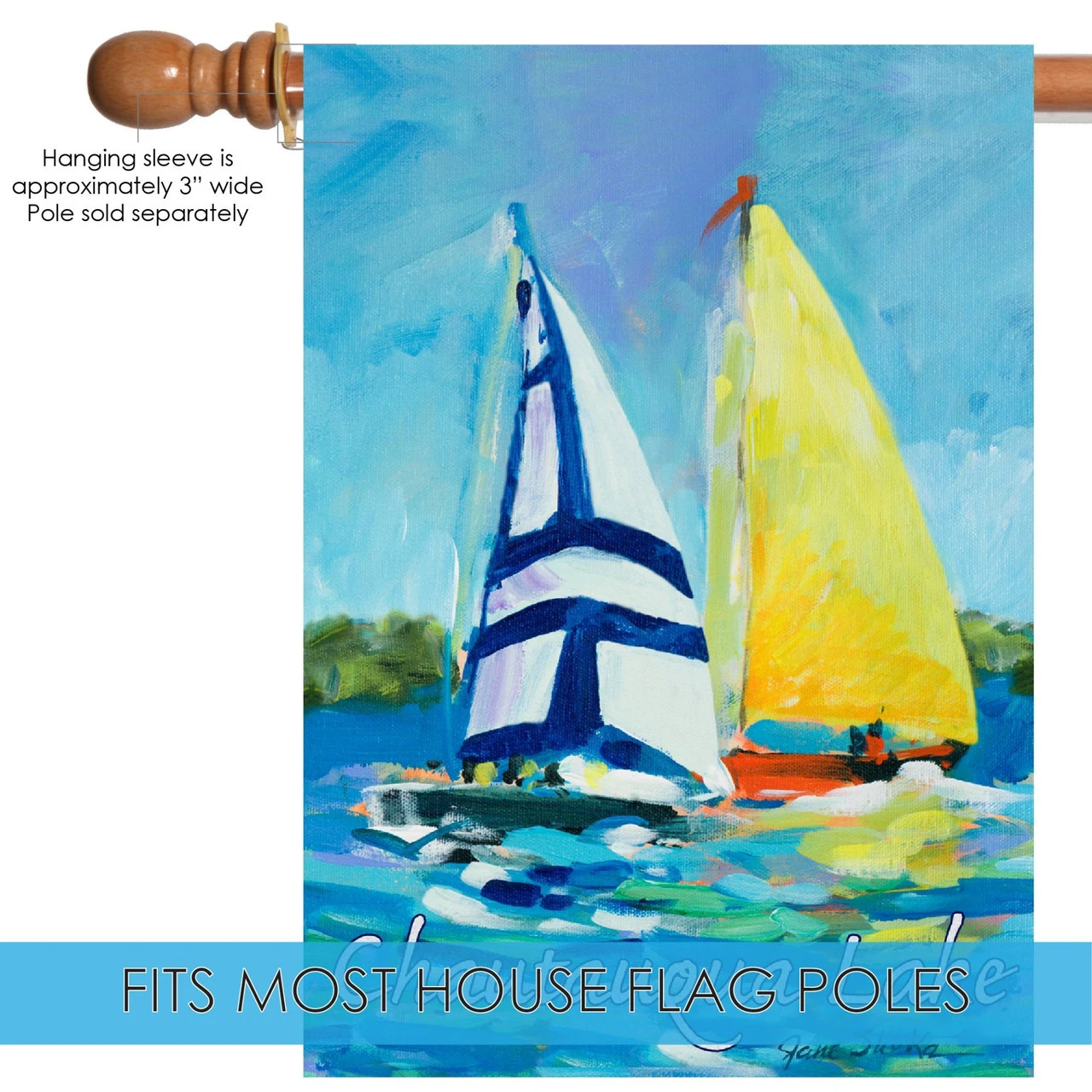 Blue And Yellow Regatta "Chautauqua Lake" Outdoor House Flag 40" X 28" 5 Blue And Yellow Regatta "Chautauqua Lake" Outdoor House Flag 40" X 28" - Image 5