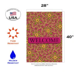 Pink And Green Fuschia "Welcome" Outdoor House Flag 40" X 28" 7 Pink And Green Fuschia "Welcome" Outdoor House Flag 40" X 28" -PatioVibe Shop dtol 1010996 3 38891.1684240051