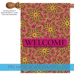 Pink And Green Fuschia "Welcome" Outdoor House Flag 40" X 28" 9 Pink And Green Fuschia "Welcome" Outdoor House Flag 40" X 28" -PatioVibe Shop dtol 1010996 5 35920.1684240053
