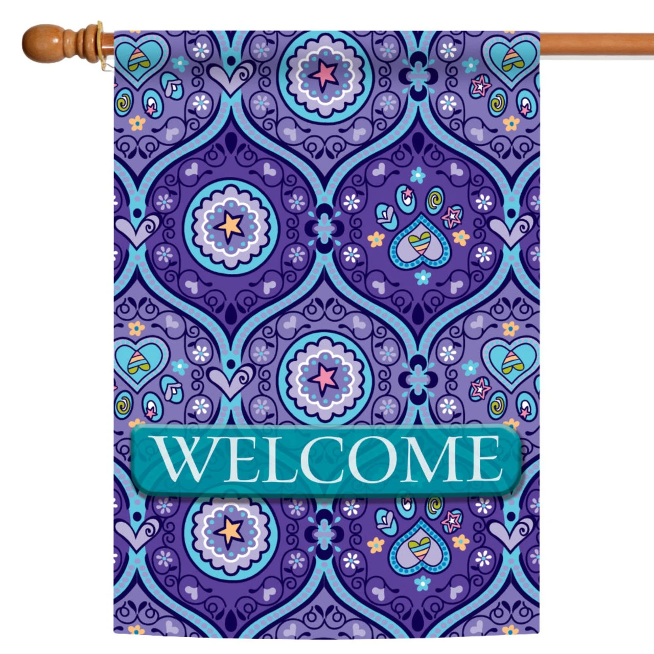 Blue And Purple Paws "Welcome" Outdoor House Flag 40" X 28" 1 Blue And Purple Paws "Welcome" Outdoor House Flag 40" X 28"