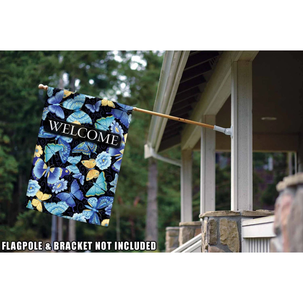 Blue And Beige Butterfly "Welcome" Outdoor House Flag 40" X 28" 2 Blue And Beige Butterfly "Welcome" Outdoor House Flag 40" X 28" - Image 2
