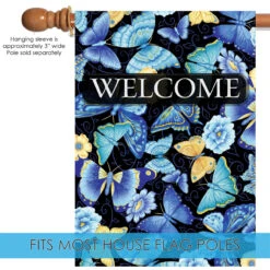 Blue And Beige Butterfly "Welcome" Outdoor House Flag 40" X 28" 9 Blue And Beige Butterfly "Welcome" Outdoor House Flag 40" X 28" -PatioVibe Shop dtol 1012002 5 51052.1684240070