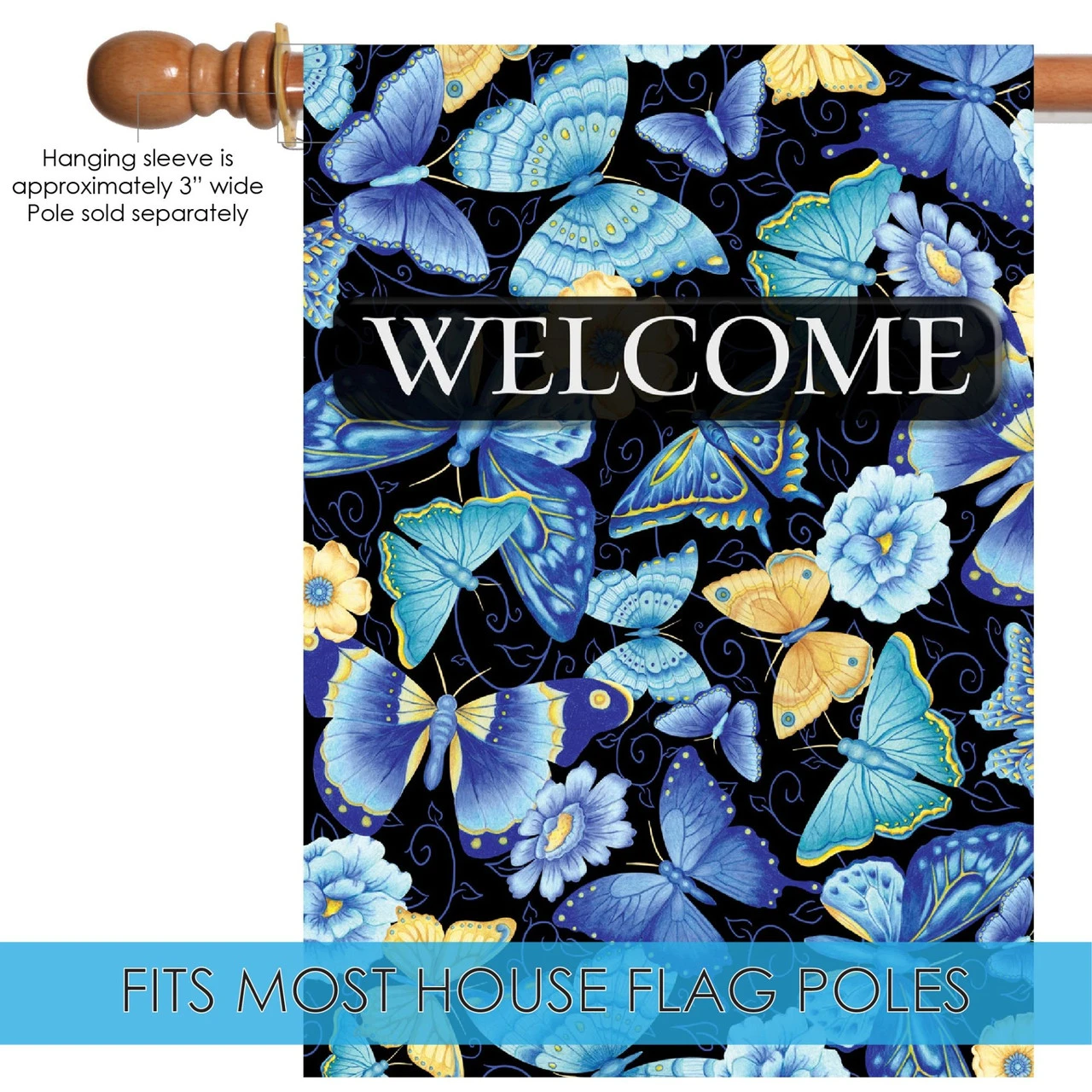 Blue And Beige Butterfly "Welcome" Outdoor House Flag 40" X 28" 5 Blue And Beige Butterfly "Welcome" Outdoor House Flag 40" X 28" - Image 5