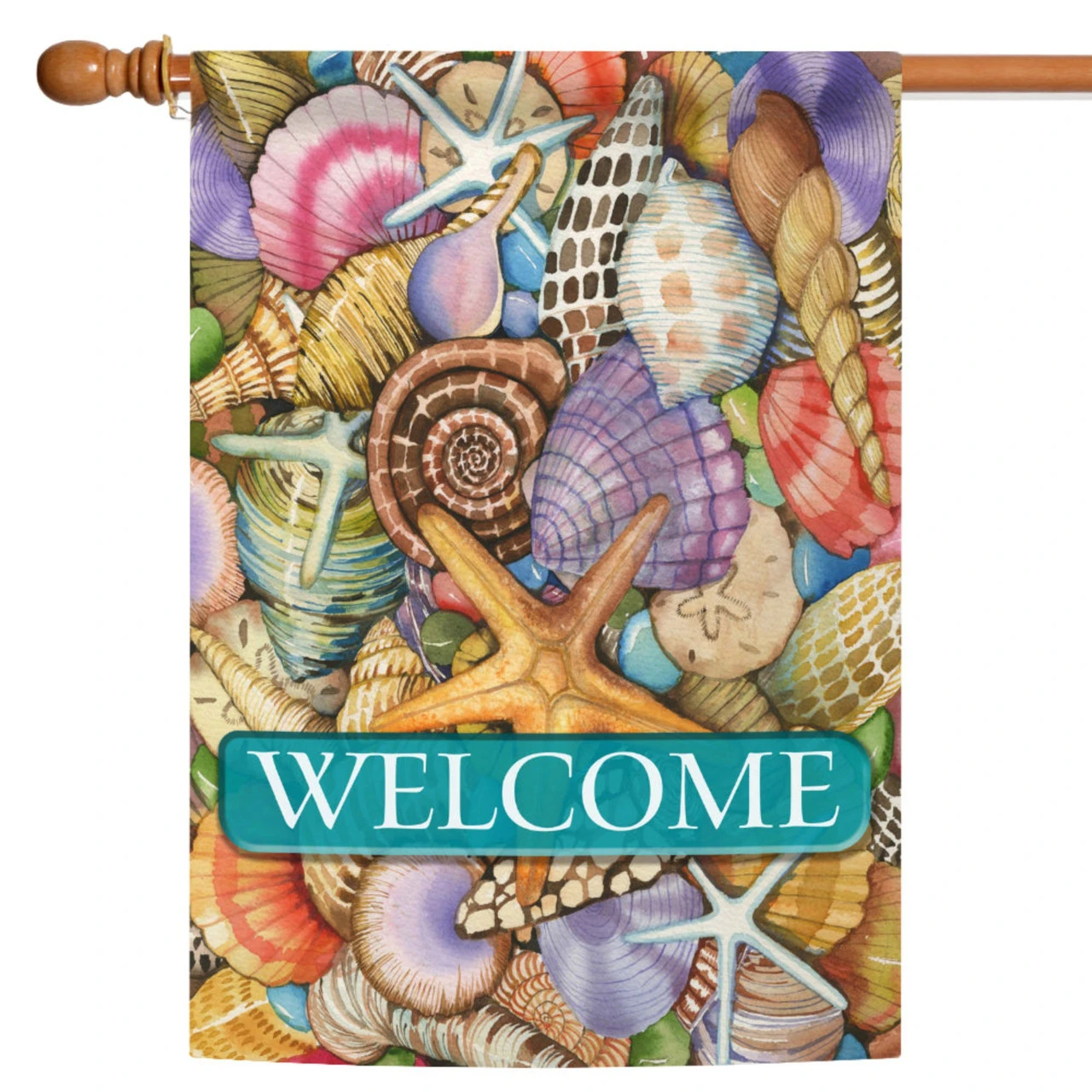Shells Of The Sea "Welcome" Outdoor House Flag 40" X 28" 1 Shells Of The Sea "Welcome" Outdoor House Flag 40" X 28"