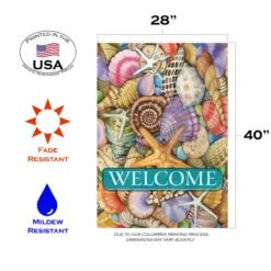 Shells Of The Sea "Welcome" Outdoor House Flag 40" X 28" 7 Shells Of The Sea "Welcome" Outdoor House Flag 40" X 28" -PatioVibe Shop dtol 1012005 3 89614.1684240059