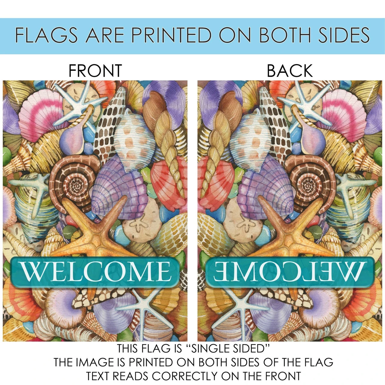 Shells Of The Sea "Welcome" Outdoor House Flag 40" X 28" 4 Shells Of The Sea "Welcome" Outdoor House Flag 40" X 28" - Image 4