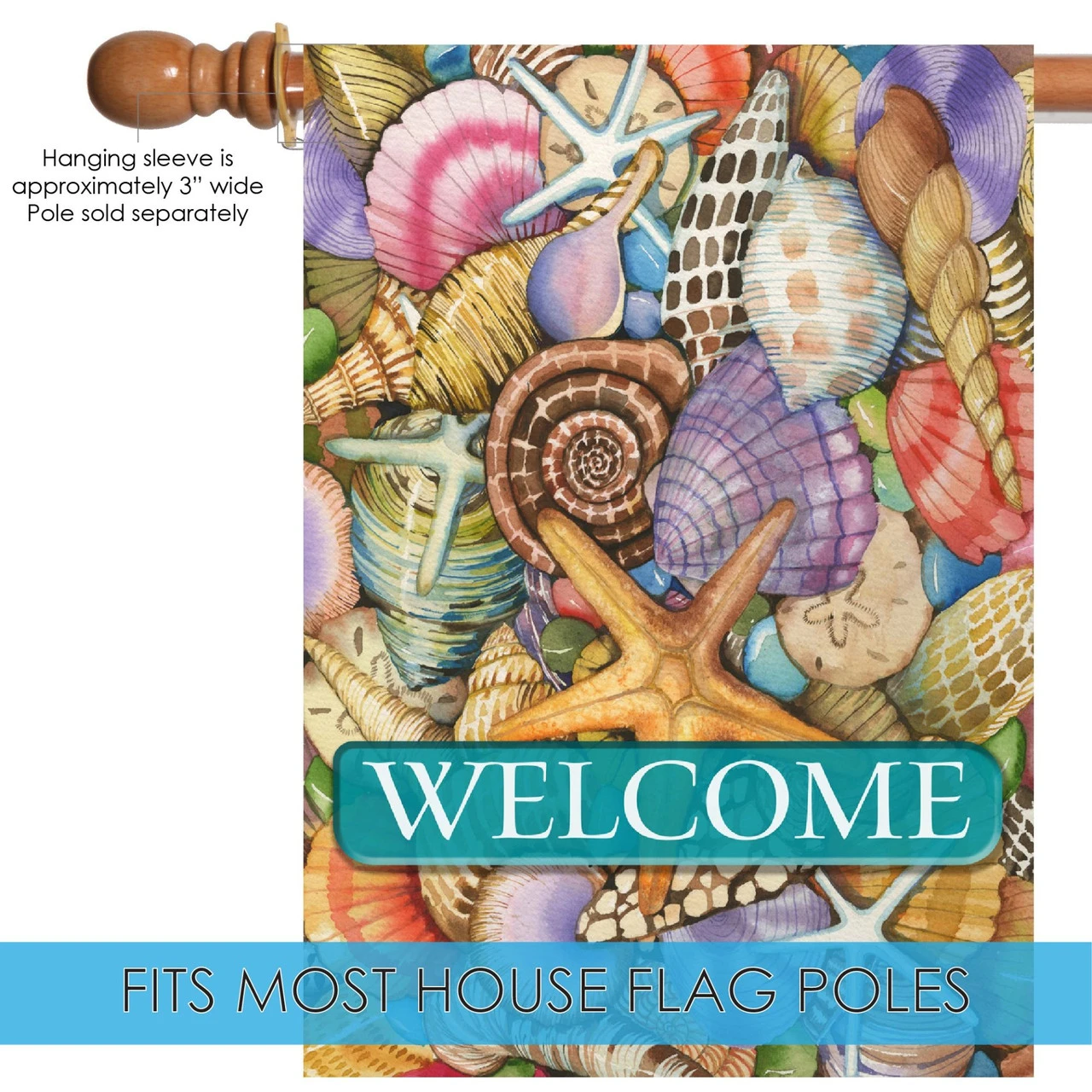 Shells Of The Sea "Welcome" Outdoor House Flag 40" X 28" 5 Shells Of The Sea "Welcome" Outdoor House Flag 40" X 28" - Image 5