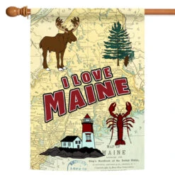 Yellow And Red "I Love Maine" Outdoor House Flag 40" X 28"