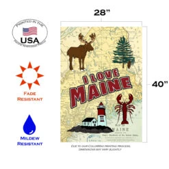 Yellow And Red "I Love Maine" Outdoor House Flag 40" X 28" -PatioVibe Shop dtol 1012027 3 31142.1684255151