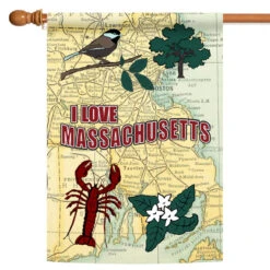 Brown And Beige "I Love Massachusetts " Outdoor House Flag 40" X 28"