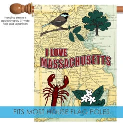 Brown And Beige "I Love Massachusetts " Outdoor House Flag 40" X 28" -PatioVibe Shop dtol 1012028 5 93270.1684255147