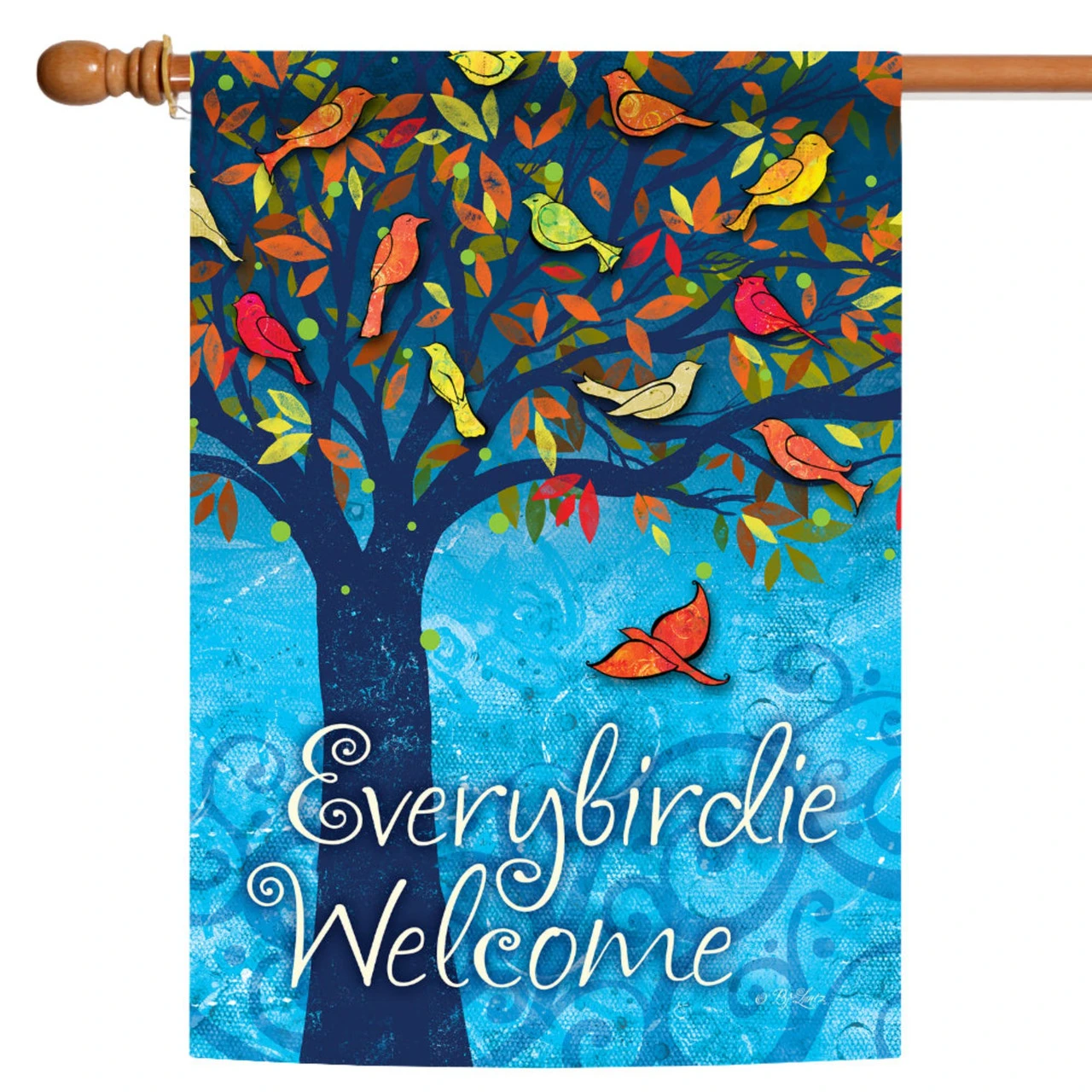 Green And Blue Everybirdie Welcome Outdoor House Flag 40" X 28" 1 Green And Blue Everybirdie Welcome Outdoor House Flag 40" X 28"