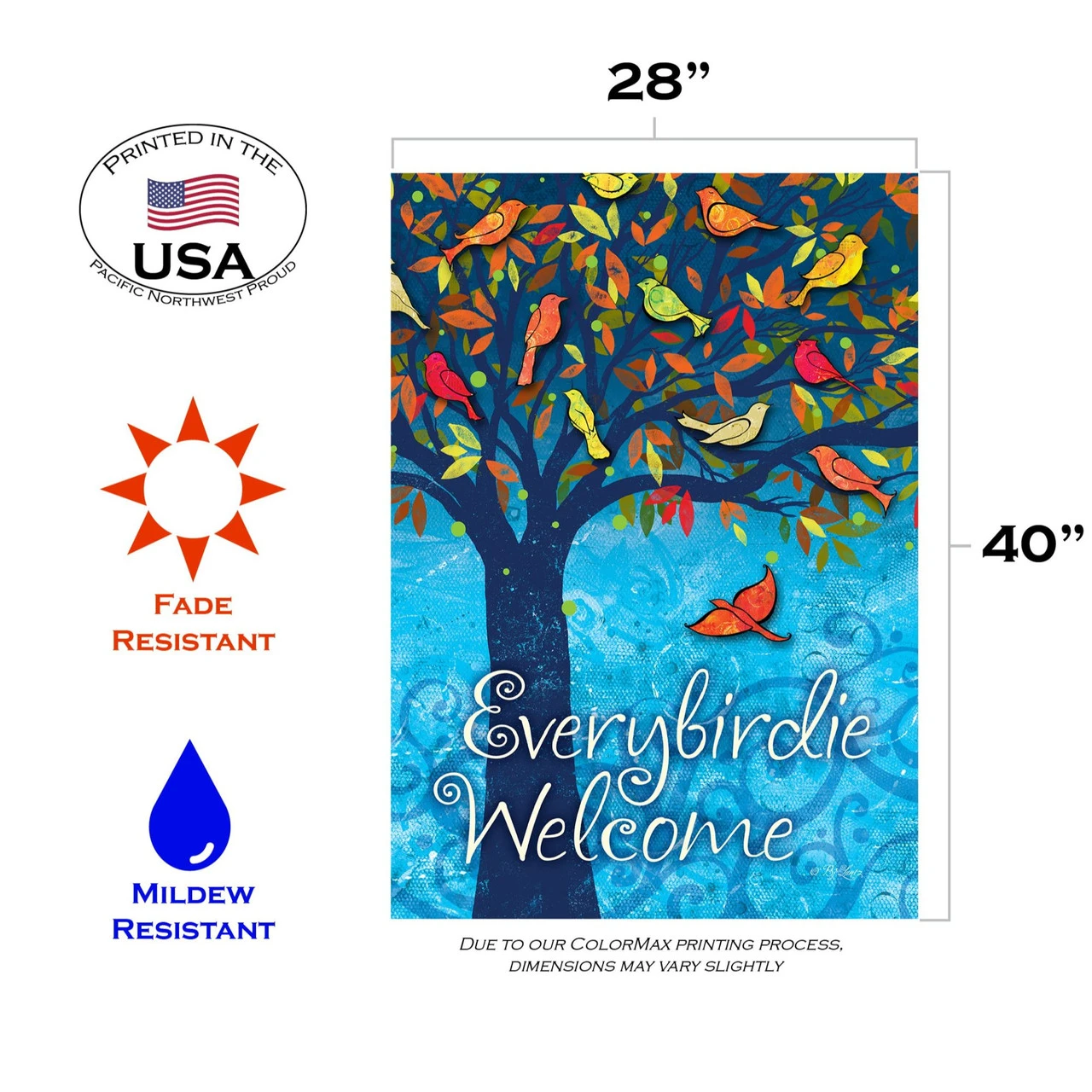 Green And Blue Everybirdie Welcome Outdoor House Flag 40" X 28" 3 Green And Blue Everybirdie Welcome Outdoor House Flag 40" X 28" - Image 3