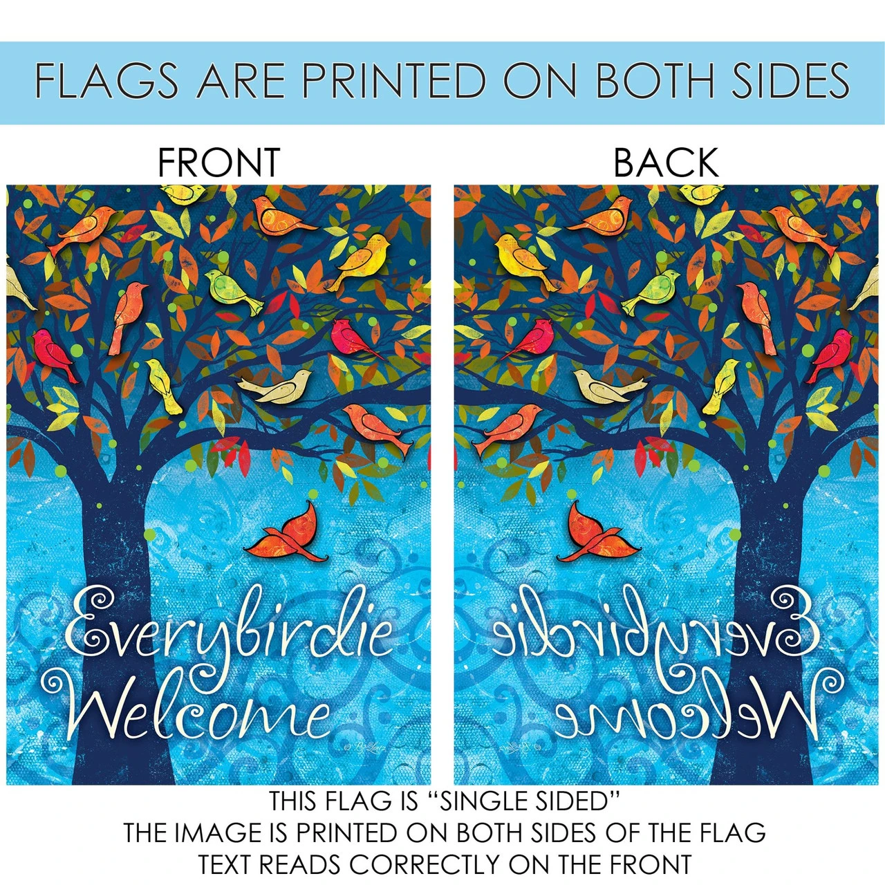 Green And Blue Everybirdie Welcome Outdoor House Flag 40" X 28" 4 Green And Blue Everybirdie Welcome Outdoor House Flag 40" X 28" - Image 4