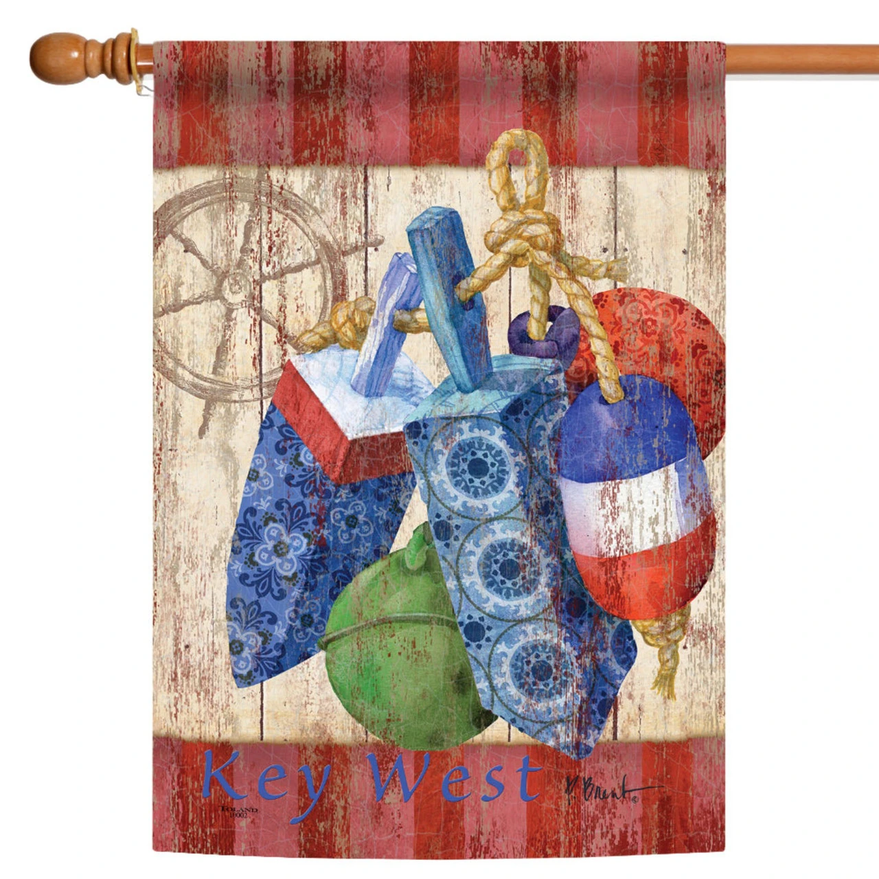 Red Rustic Floats And Wheel Key West Outdoor House Flag 40" X 28" 1 Red Rustic Floats And Wheel Key West Outdoor House Flag 40" X 28"