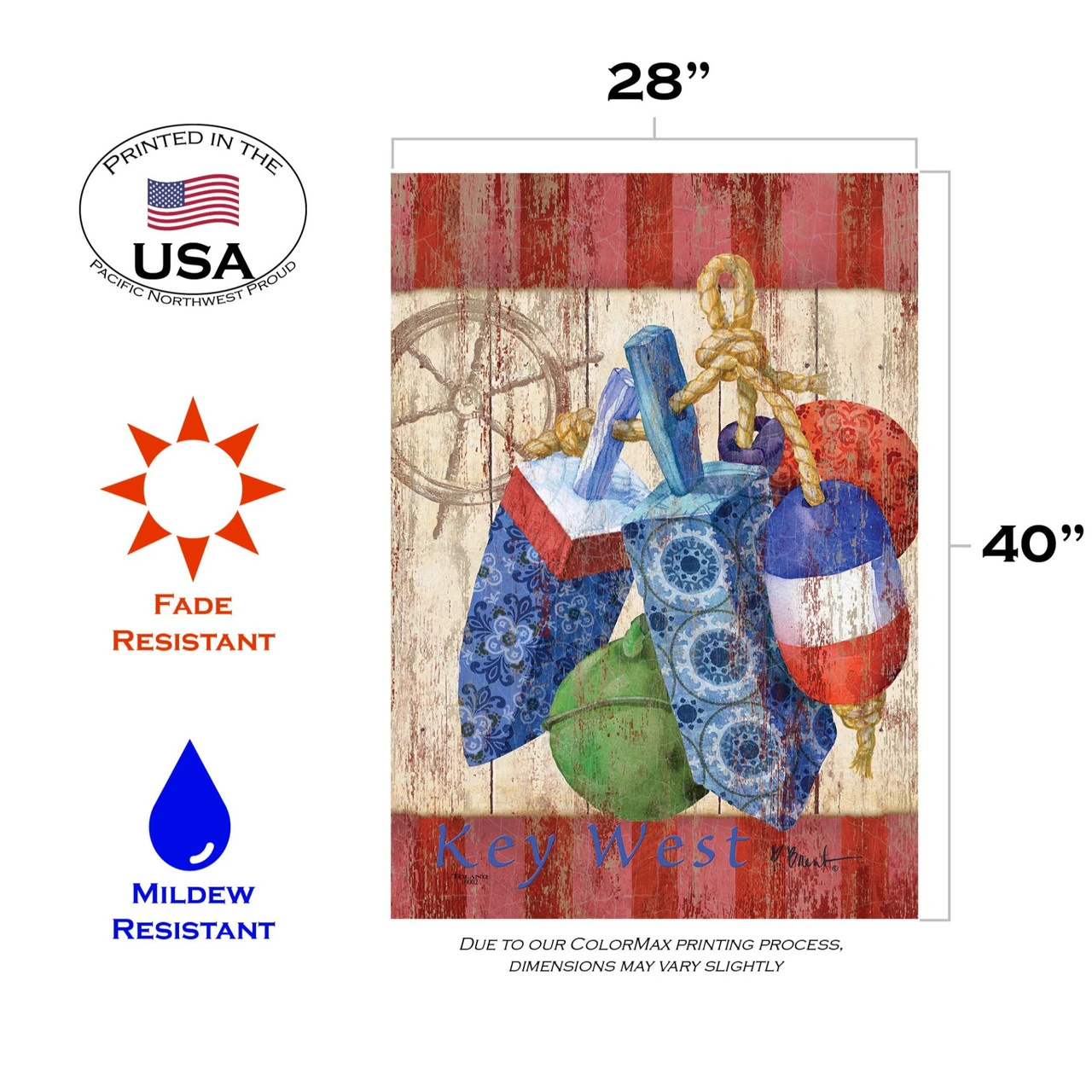 Red Rustic Floats And Wheel Key West Outdoor House Flag 40" X 28" 3 Red Rustic Floats And Wheel Key West Outdoor House Flag 40" X 28" - Image 3
