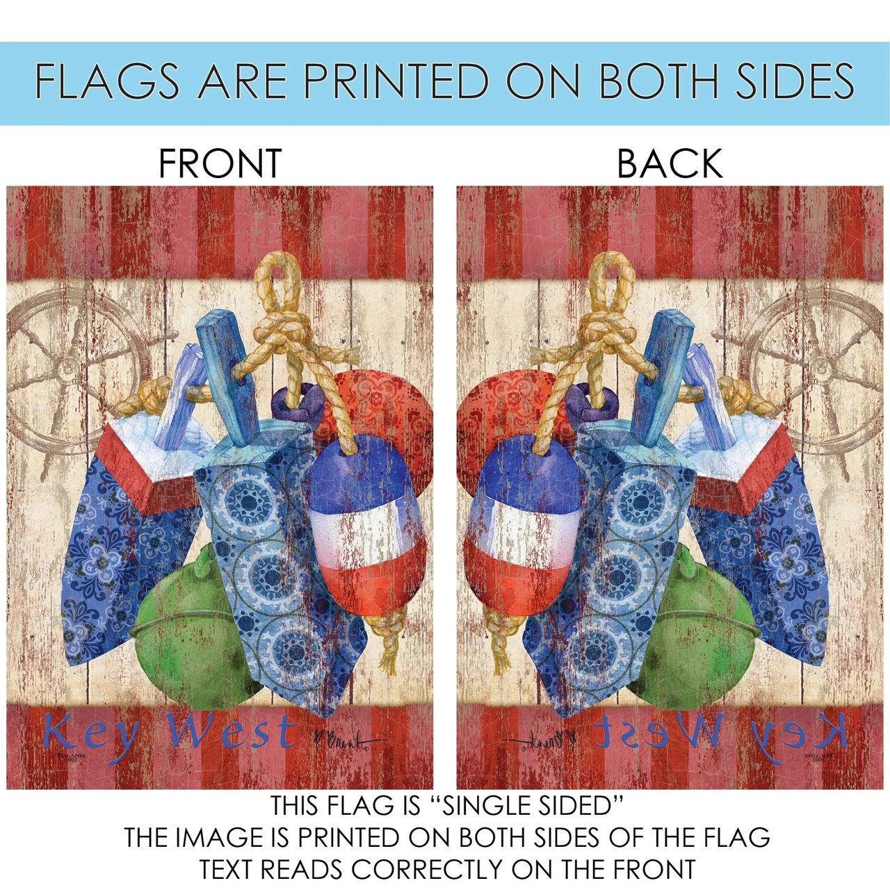 Red Rustic Floats And Wheel Key West Outdoor House Flag 40" X 28" 4 Red Rustic Floats And Wheel Key West Outdoor House Flag 40" X 28" - Image 4