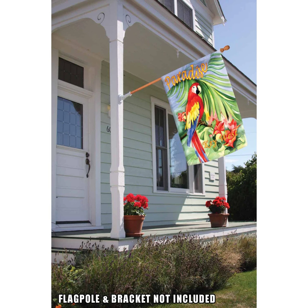 Red And Yellow Macaw Paradise Key West Outdoor House Flag 40" X 28" 2 Red And Yellow Macaw Paradise Key West Outdoor House Flag 40" X 28" - Image 2