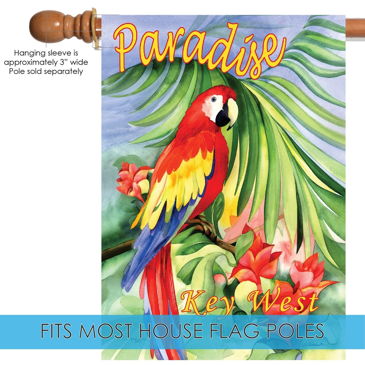 Red And Yellow Macaw Paradise Key West Outdoor House Flag 40" X 28" 5 Red And Yellow Macaw Paradise Key West Outdoor House Flag 40" X 28" - Image 5