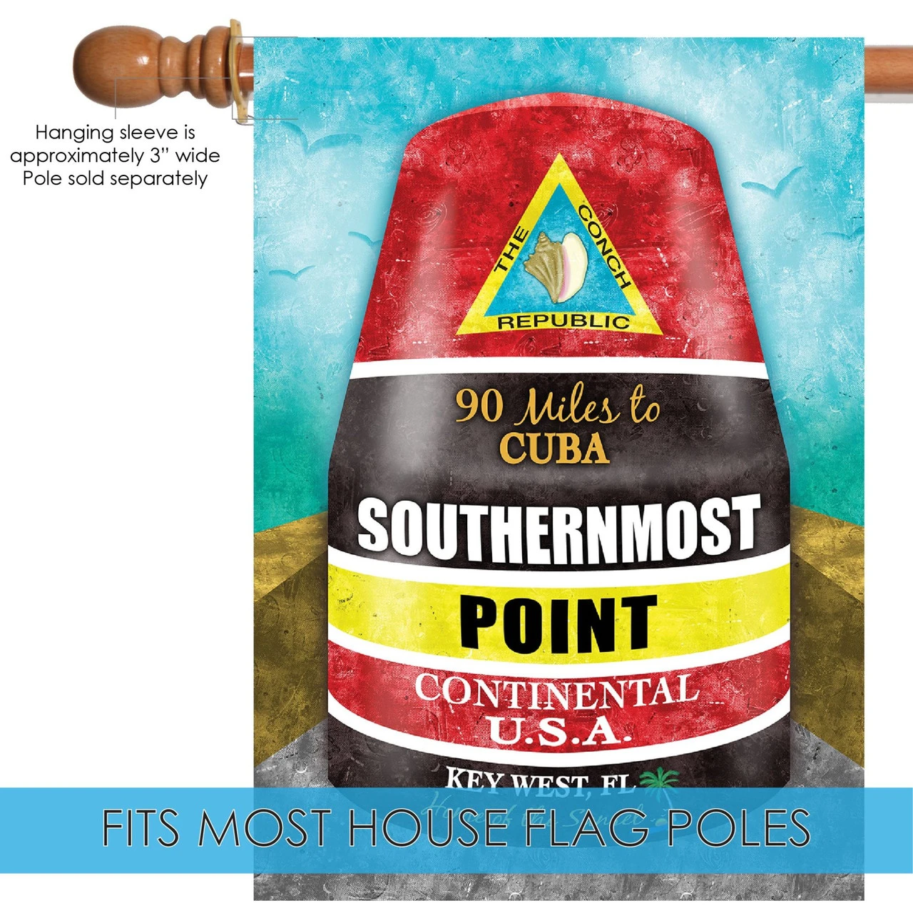 Red And Black Southernmost Point Buoy Outdoor House Flag 40" X 28" 5 Red And Black Southernmost Point Buoy Outdoor House Flag 40" X 28" - Image 5