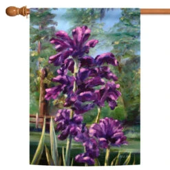 Purple And Green Blooming Irises Outdoor House Flag 40" X 28"