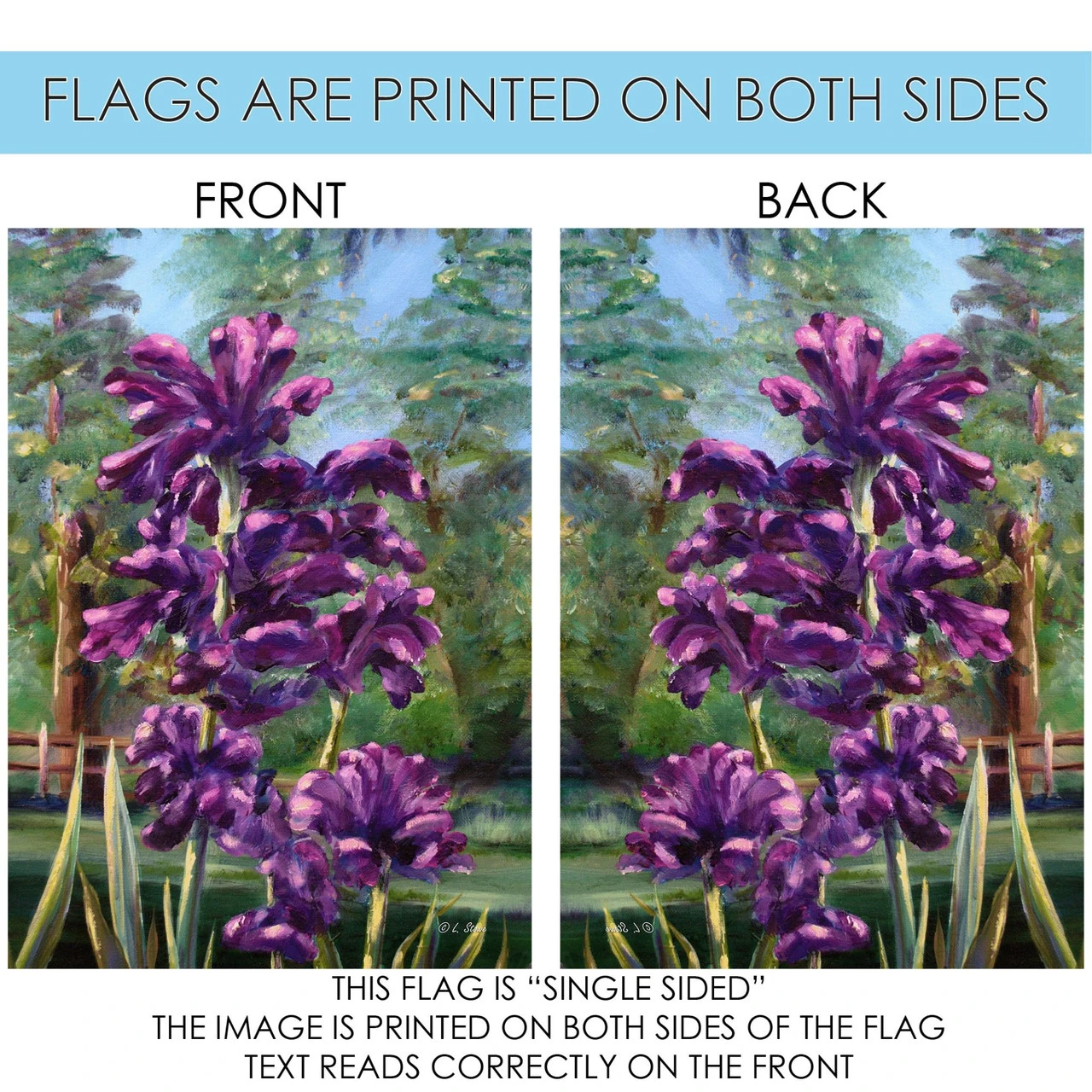 Purple And Green Blooming Irises Outdoor House Flag 40" X 28" 4 Purple And Green Blooming Irises Outdoor House Flag 40" X 28" - Image 4