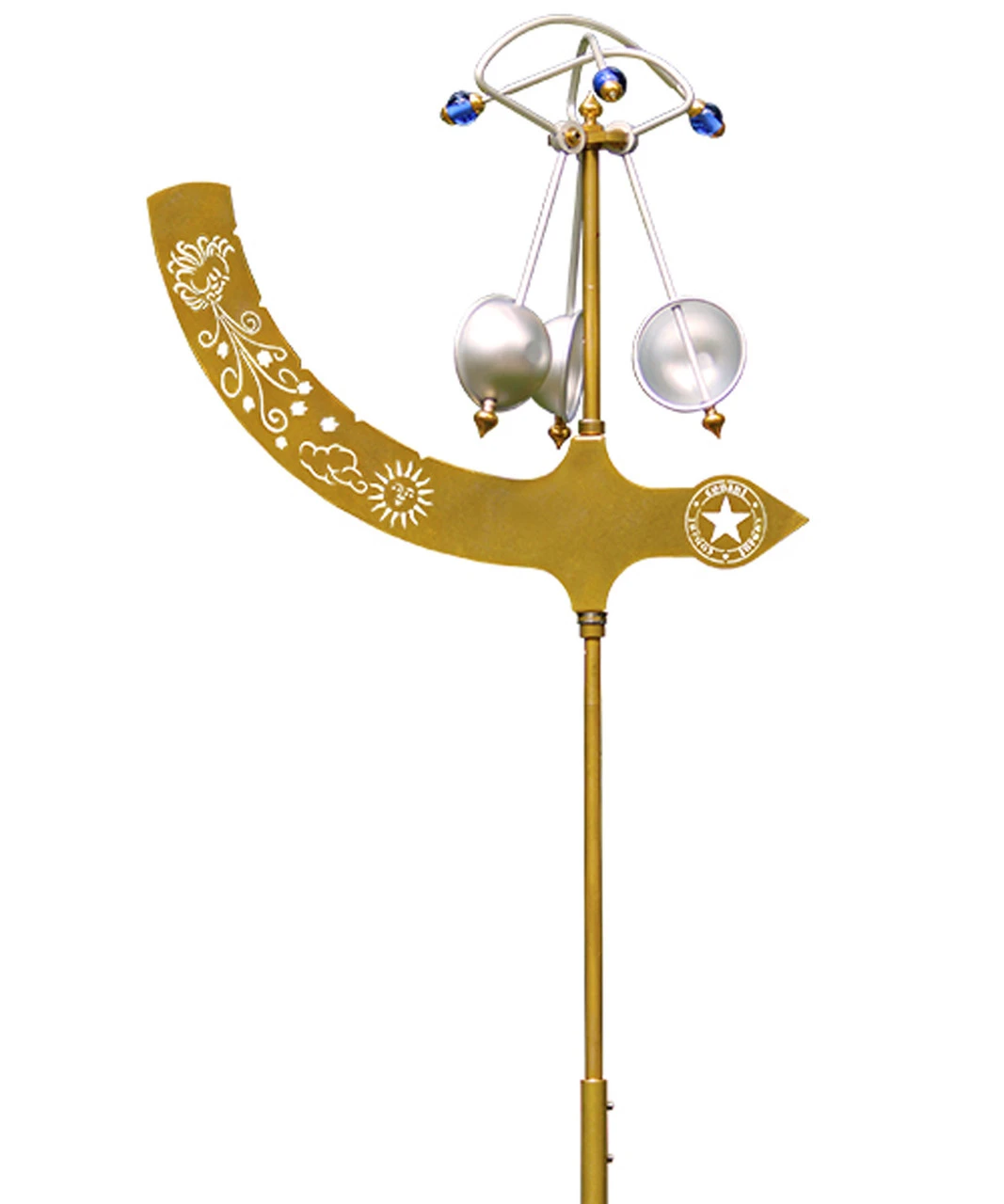 3.5' Mustard Yellow, White, And Gray Jeffersonian Kinetic Solid Brass Wind Vane 1 3.5' Mustard Yellow, White, And Gray Jeffersonian Kinetic Solid Brass Wind Vane