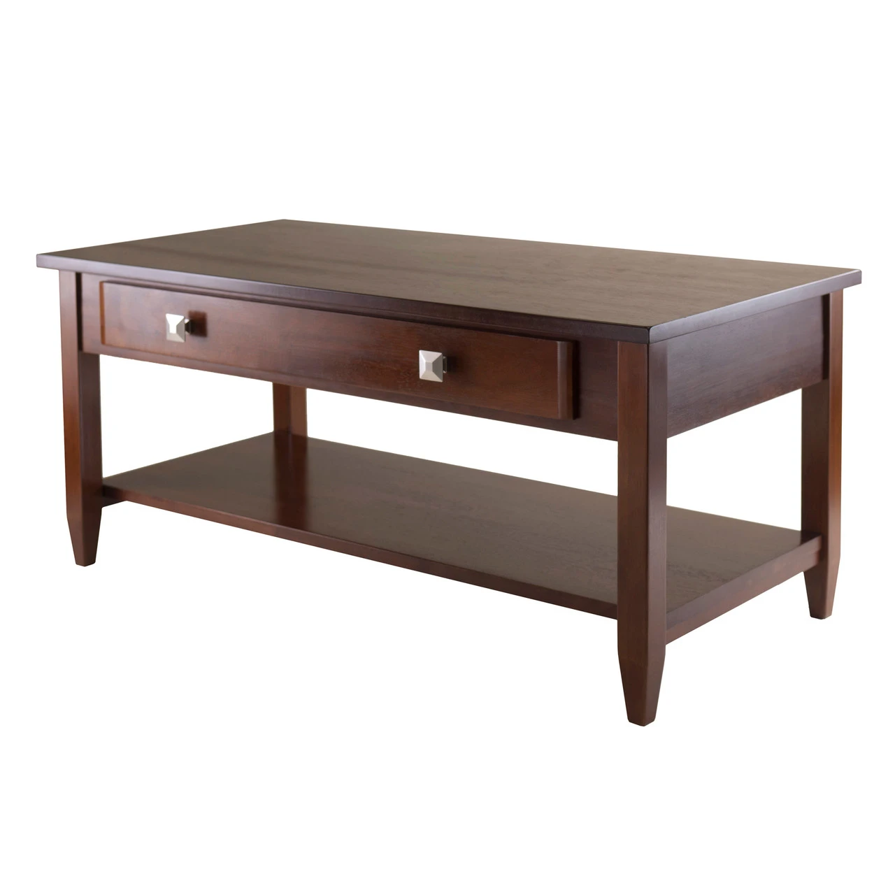 40" Walnut Brown Contemporary Coffee Table With Tapered Leg 1 40" Walnut Brown Contemporary Coffee Table With Tapered Leg