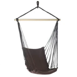 55" Espresso Black Padded Swing Chair With Hanging Bar