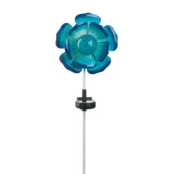 12.25" Blue And White Flower Solar Powered Garden Stake