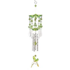 13" Green And Silver Hummingbird Outdoor Wind Chimes