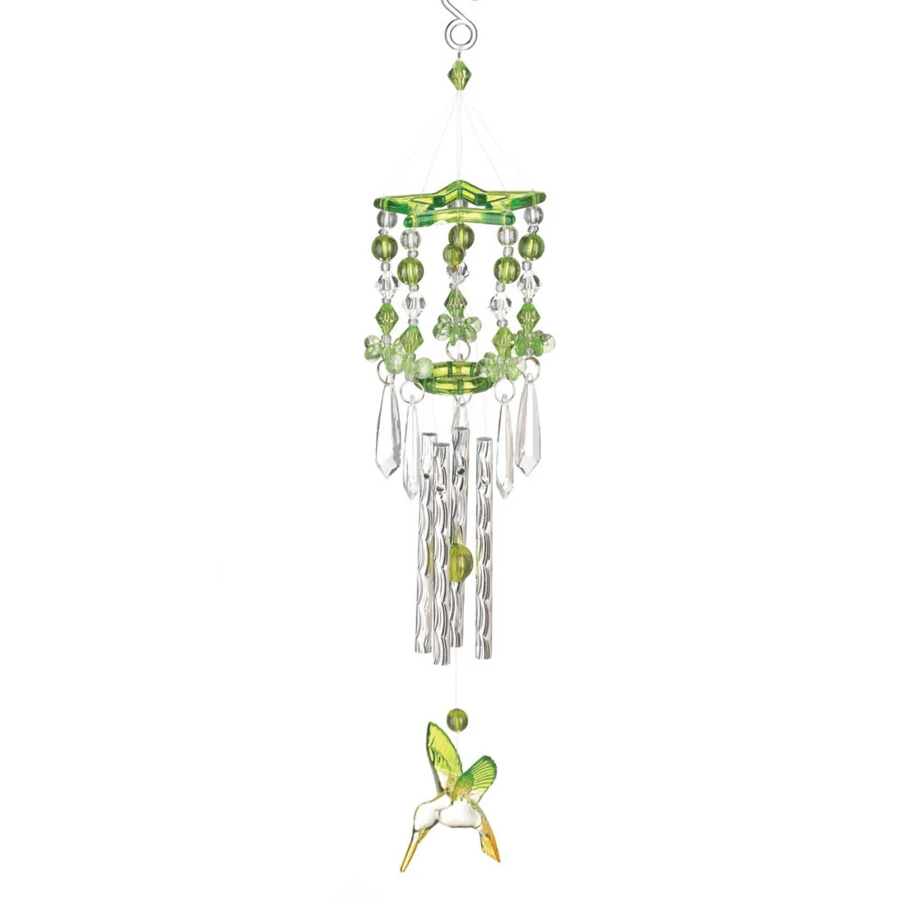 13" Green And Silver Hummingbird Outdoor Wind Chimes 1 13" Green And Silver Hummingbird Outdoor Wind Chimes