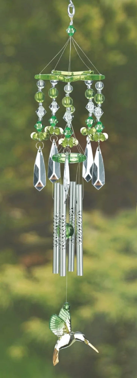 13" Green And Silver Hummingbird Outdoor Wind Chimes 2 13" Green And Silver Hummingbird Outdoor Wind Chimes - Image 2